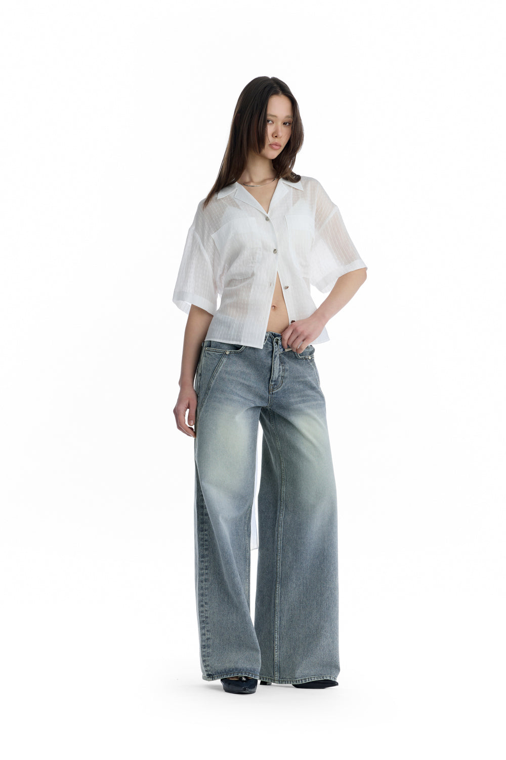 Treemingbird Tie Waist Shirt White
