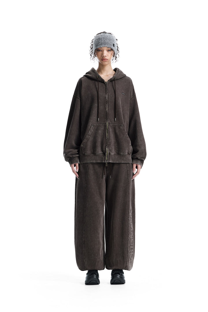 Treemingbird Embossed Logo Set-up Zip-up Hoodie Brown