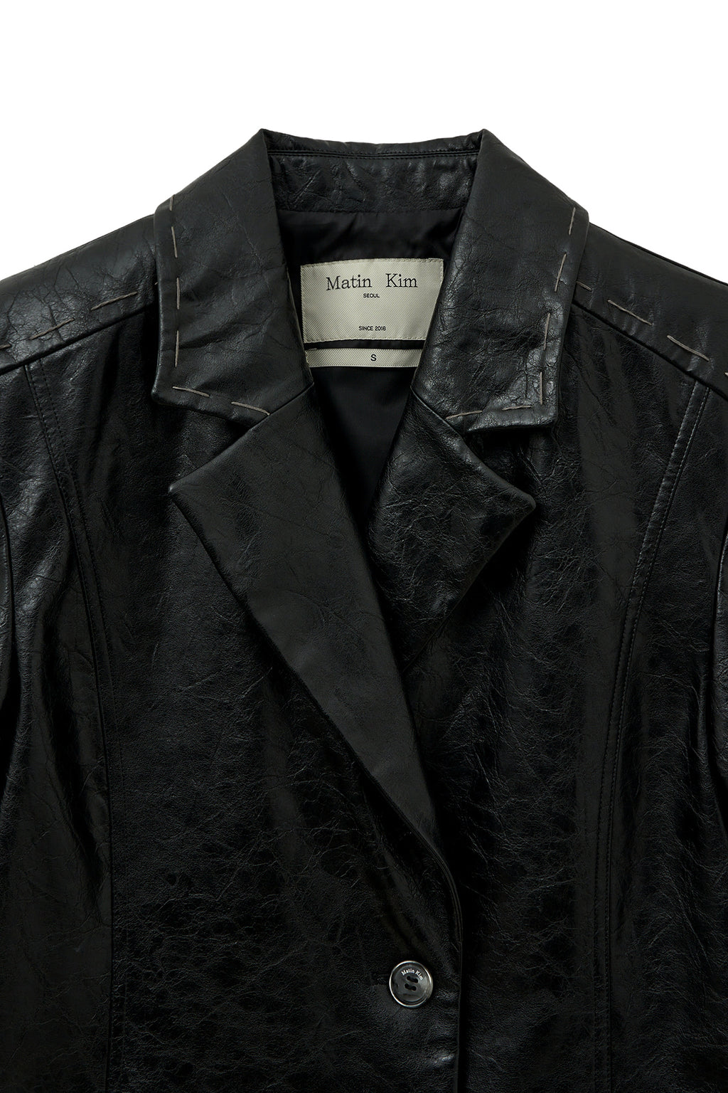 [matinkim] FAUX LEATHER HALF DOUBLE JACKET IN BLACK