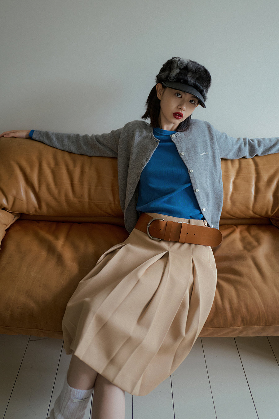 Overdueflair Wool Pleated Skirt Beige