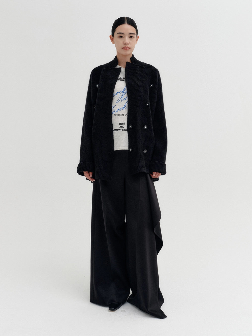 EENK Classic Double-Breasted Knitwear Cardigan - Black