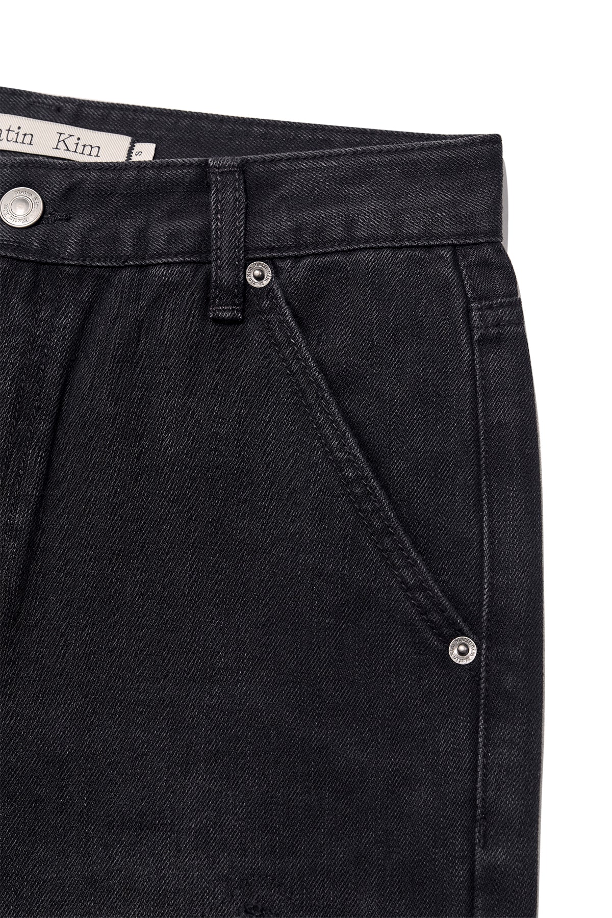 [matinkim] DAMAGE PATCH DENIM PANTS IN BLACK