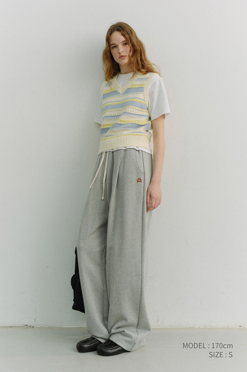 Dunst Unisex Leather Logo Wide Sweat Pants Melange Grey