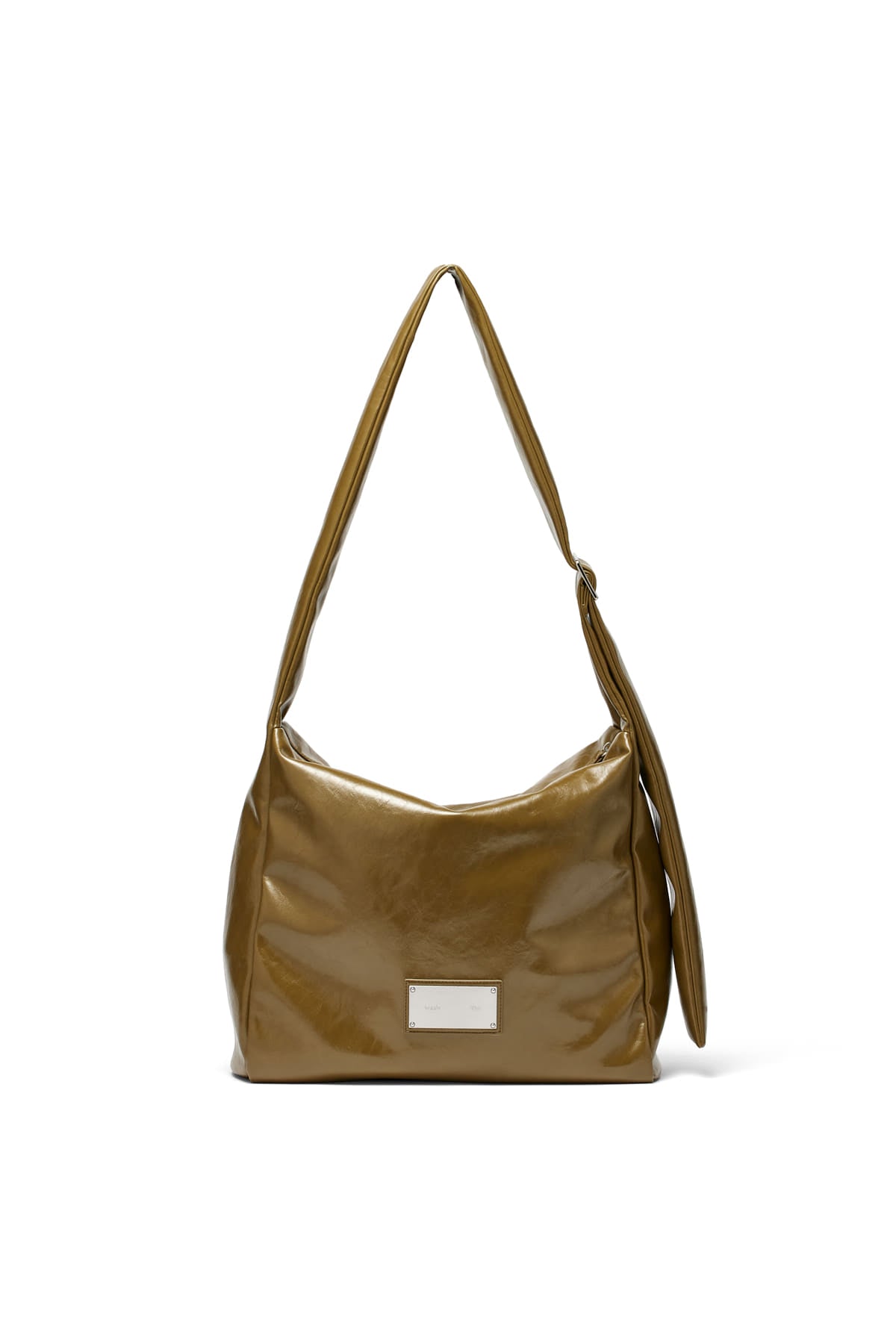 [matinkim] EMBOSSED LOGO LEATHER SHOULDER BAG IN KHAKI