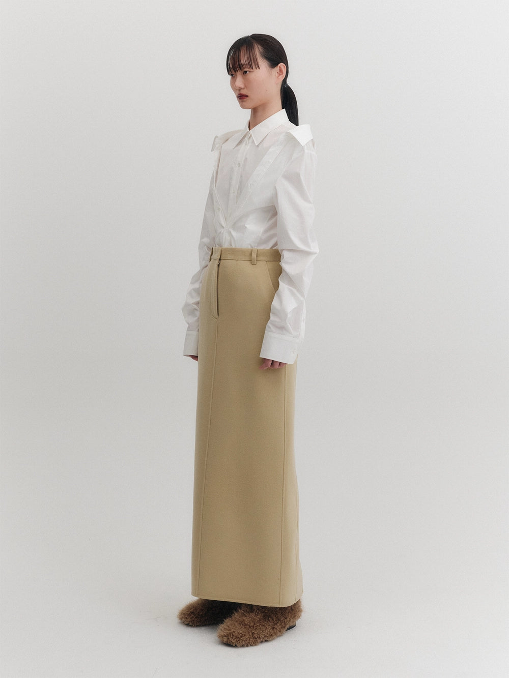 EENK Straight Classic Long Skirt - Light Beige