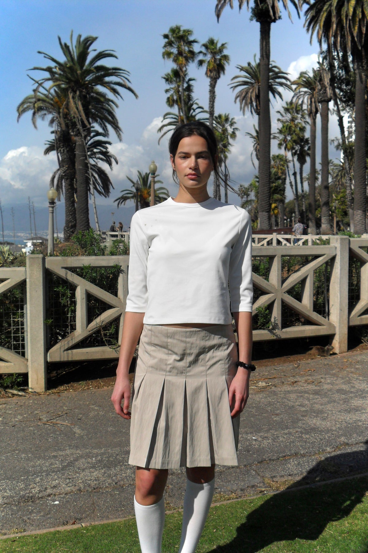 Low Classic Soft Nylon Pleated Skirt Beige