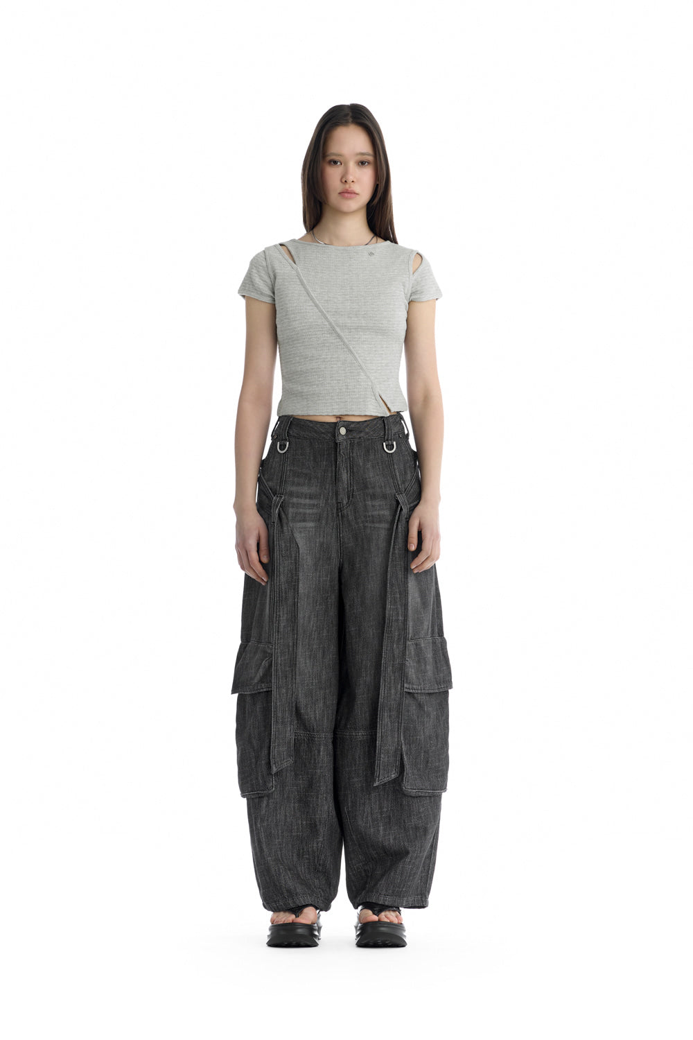 Treemingbird Slim-Fit Slit Ribbed T-Shirt Melange Gray