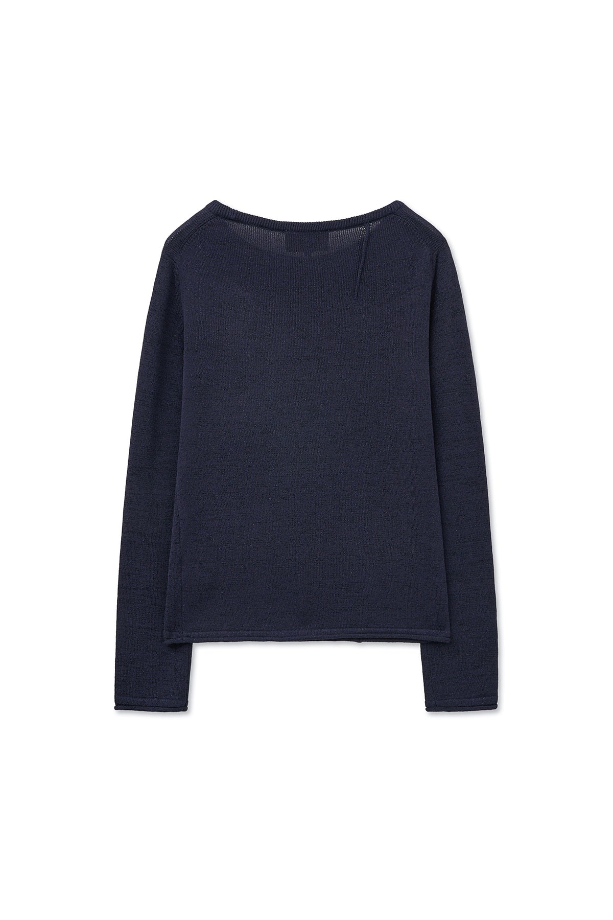 [matinkim] GLITTER SLIM LOGO KNIT TOP IN NAVY
