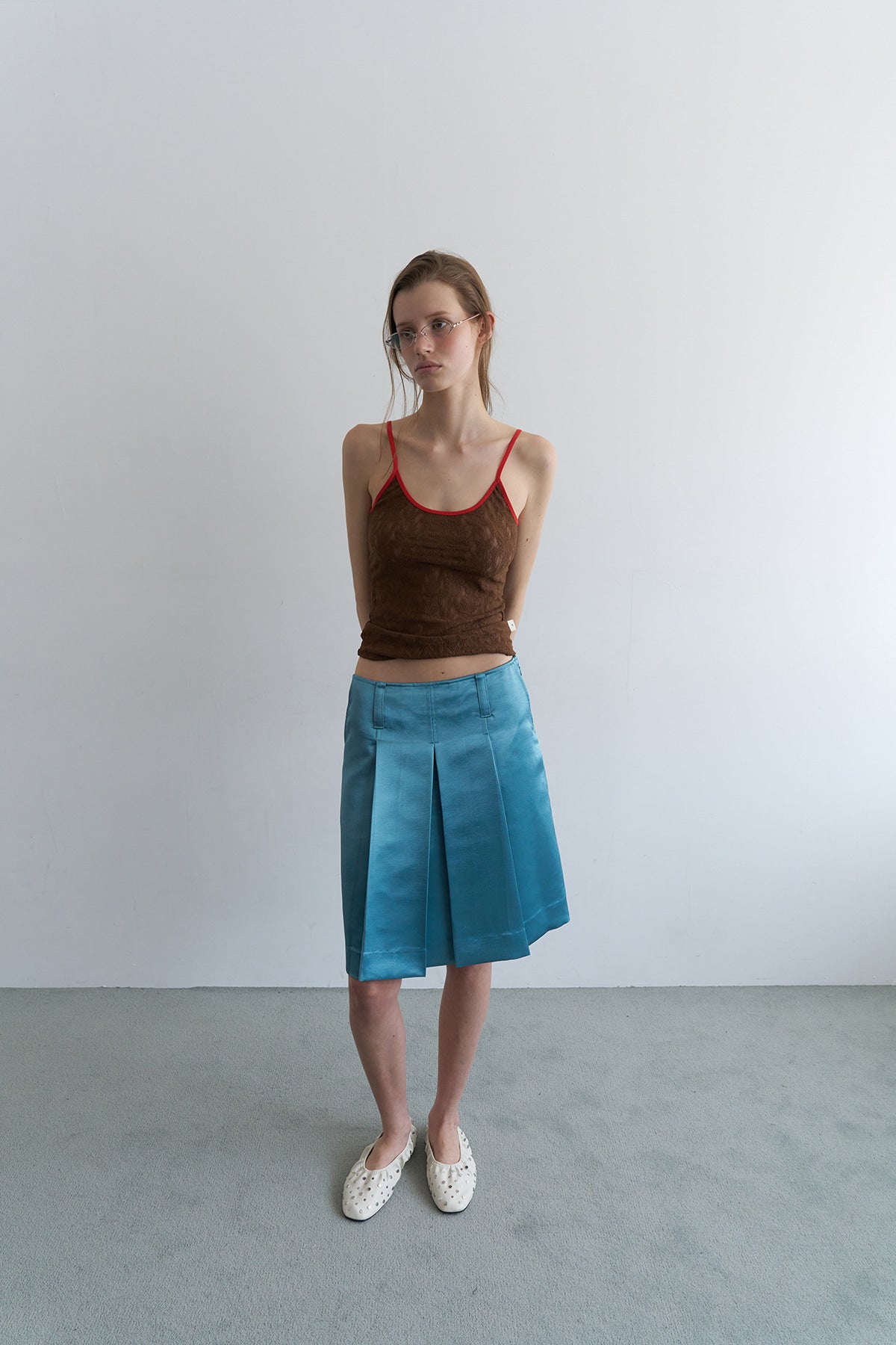 Overdueflair Texture Combi Sleeveless Brown Lace