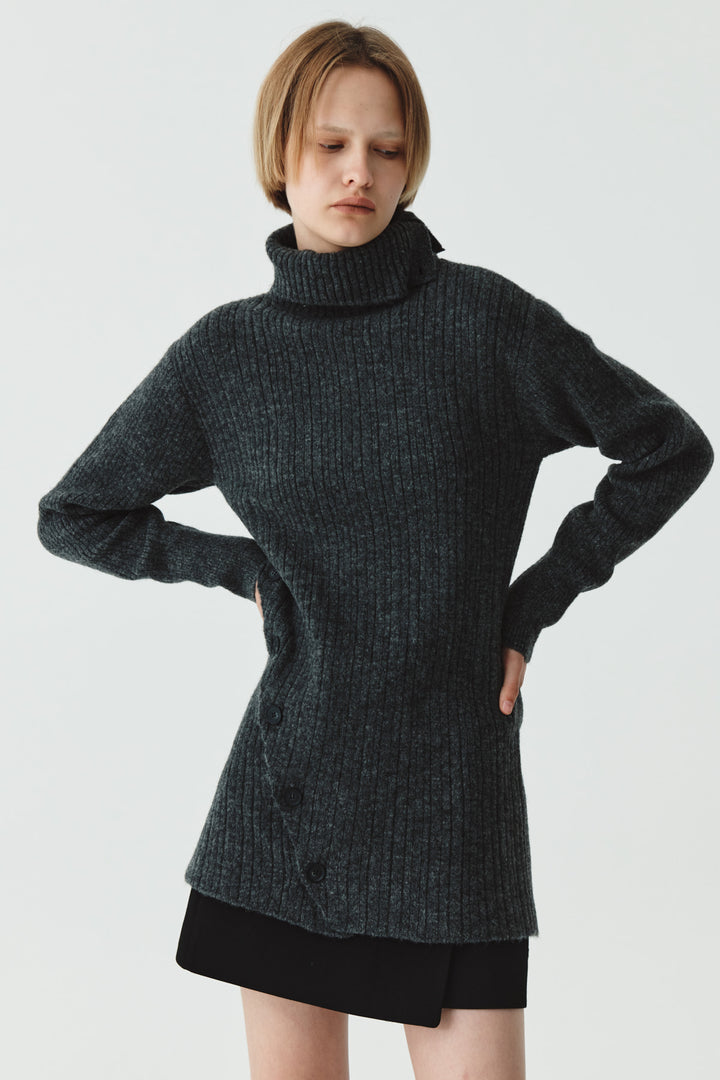 Matinkim Button Slit Knit Dress IN Charcoal