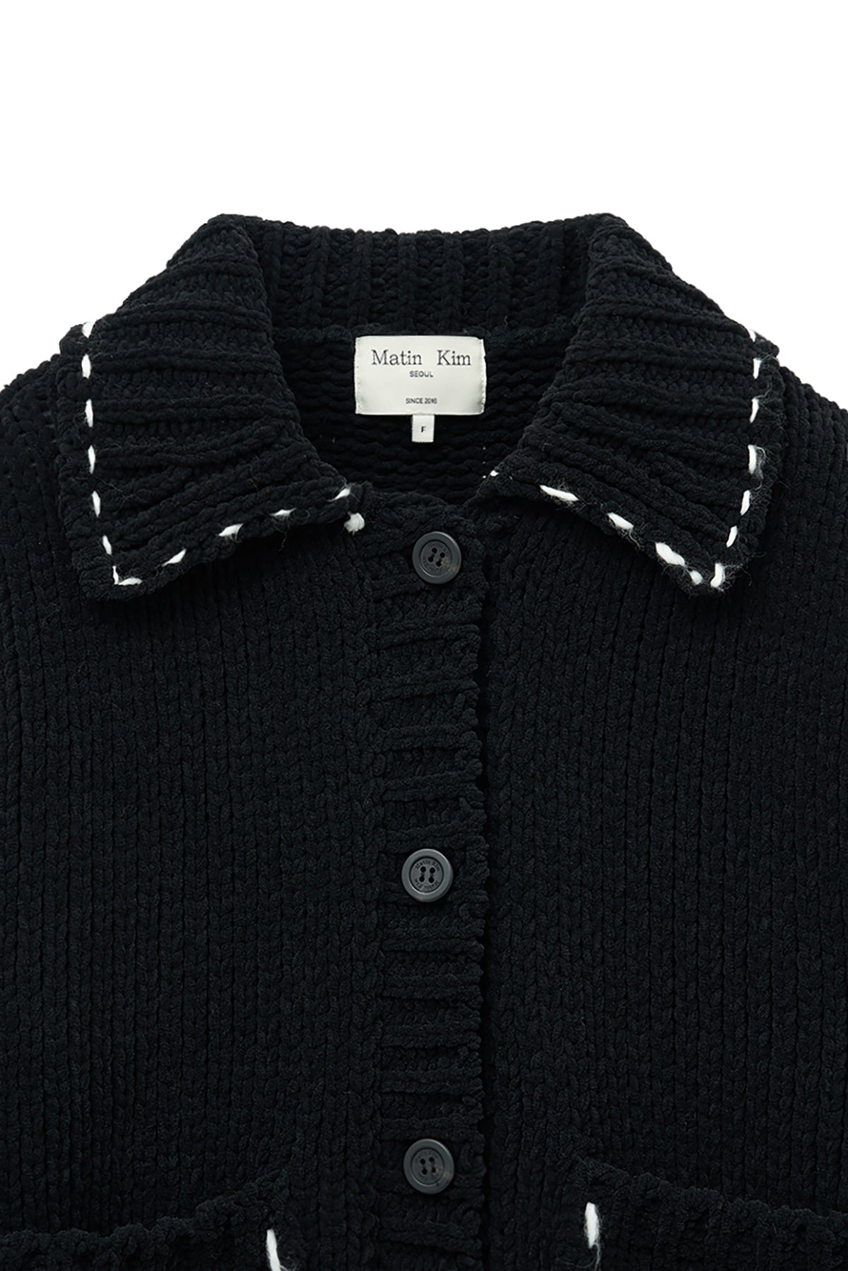 [matinkim] HANDMADE COLLAR KNIT CARDIGAN FOR WOMEN IN BLACK