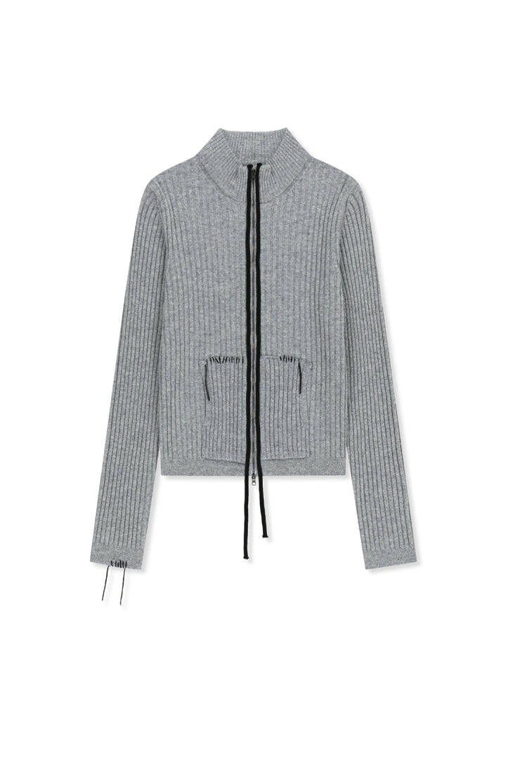Matinkim Hand Stitch Slim Fit Knit Zip UP IN Grey