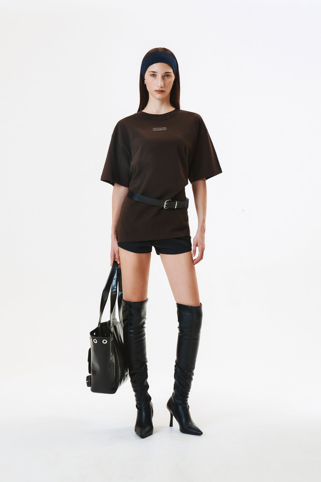 [matinkim] Logo Embroidery Oversize Top IN Brown