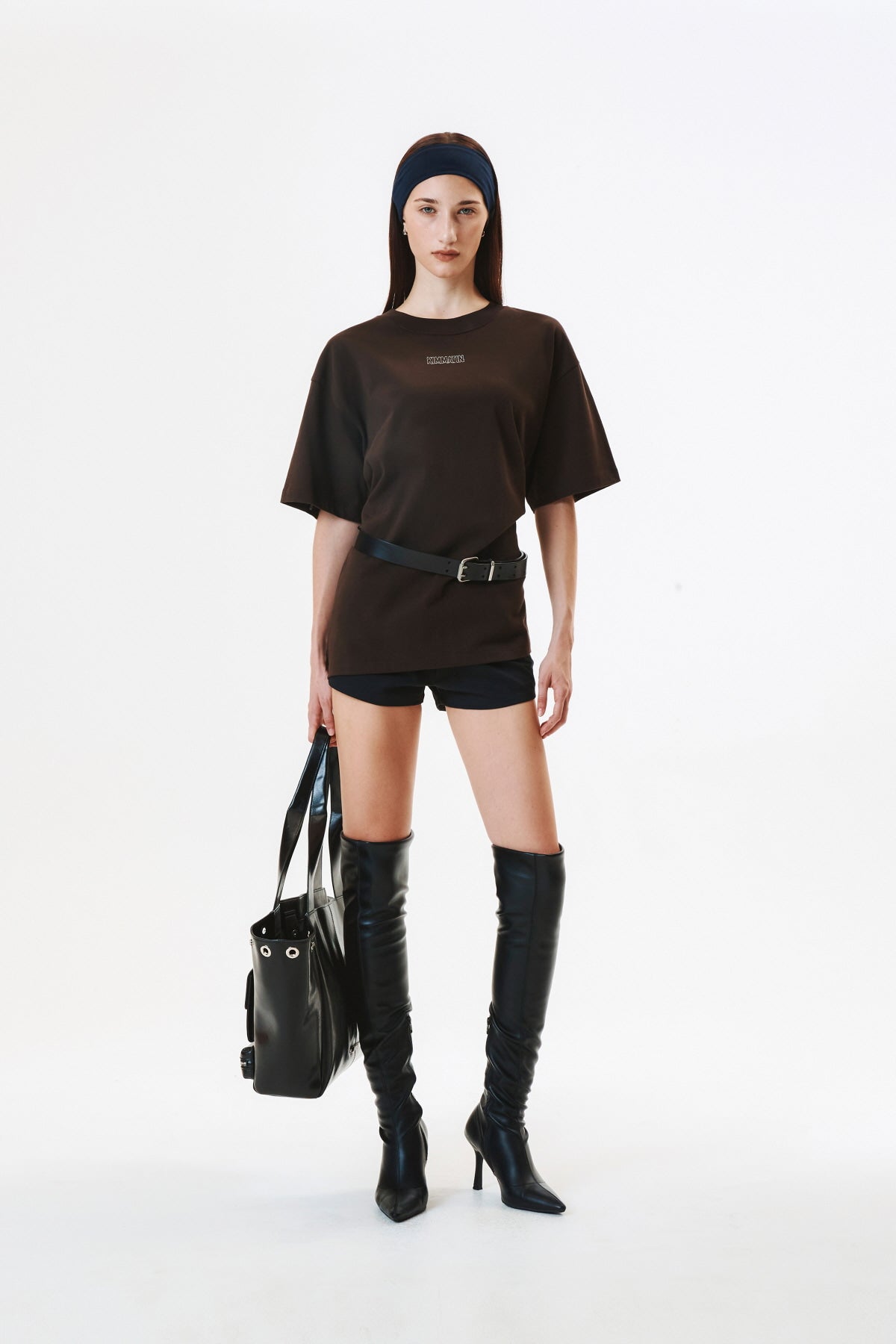 [matinkim] Logo Embroidery Oversize Top IN Brown