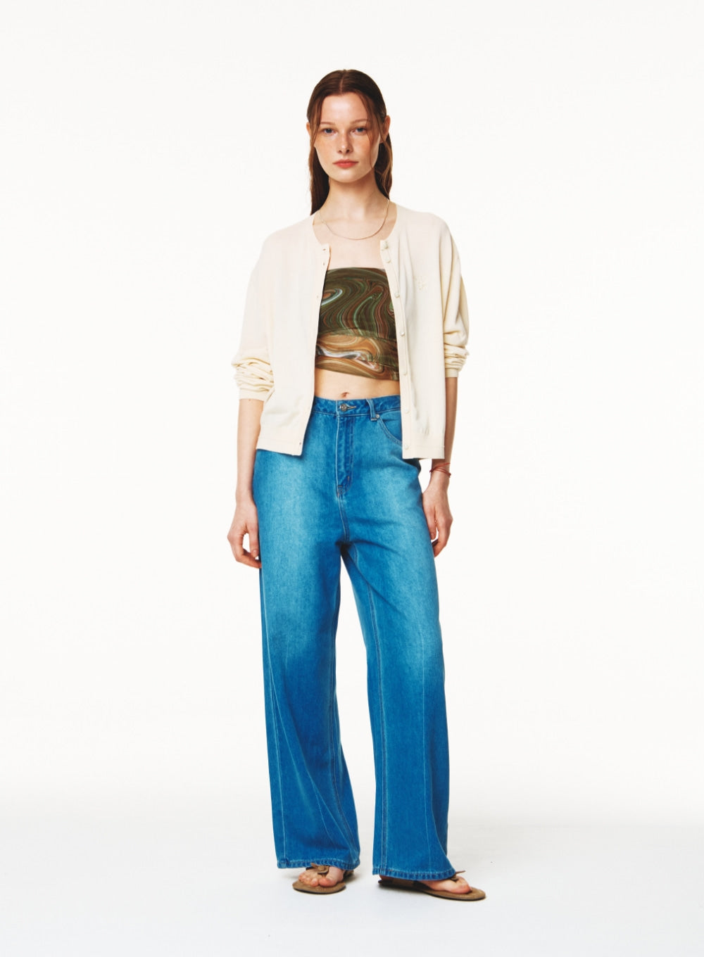 [satur] (W) Linen Relaxed Denim Pants - Blue