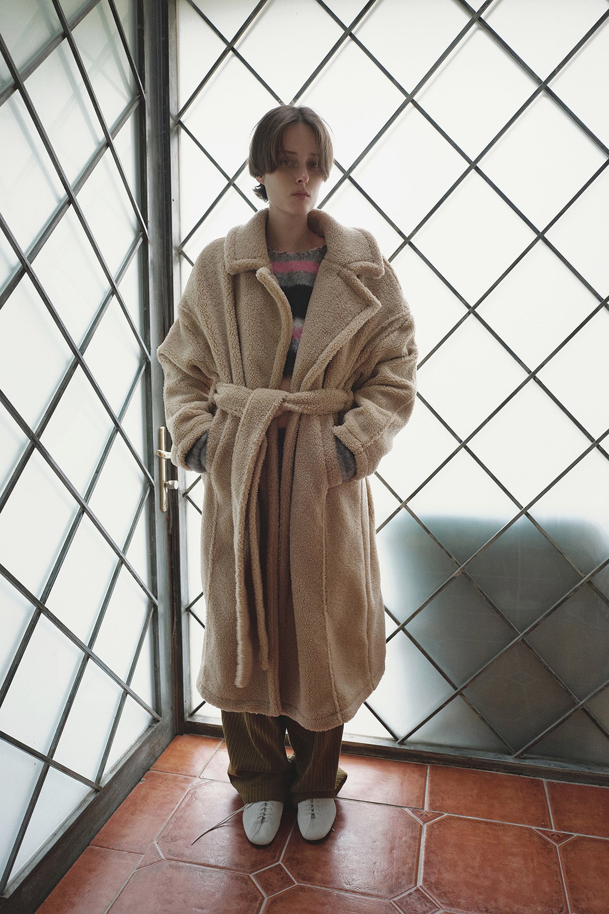 Overdueflair Belted Shearling Coat Camel