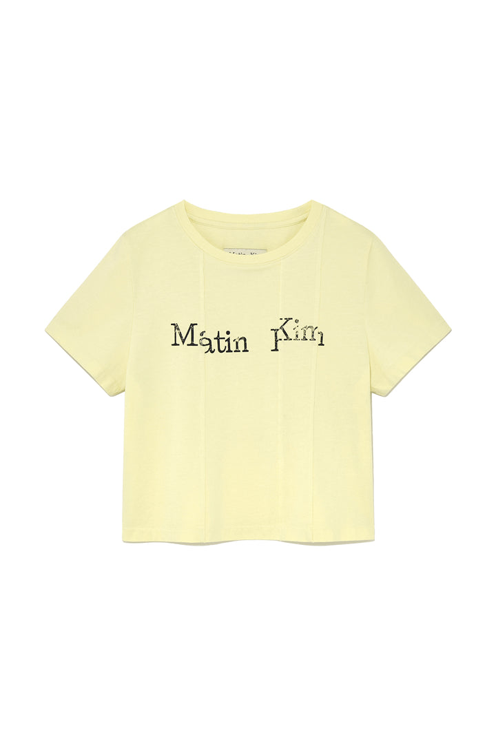 Matinkim Unbalance Typo Logo Crop Top IN Yellow