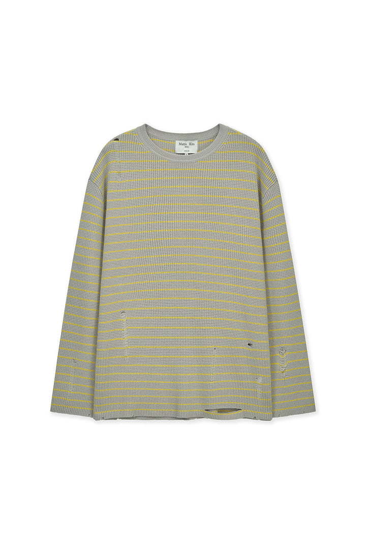 Matinkim Stripe Damaged Loose Pullover IN Beige