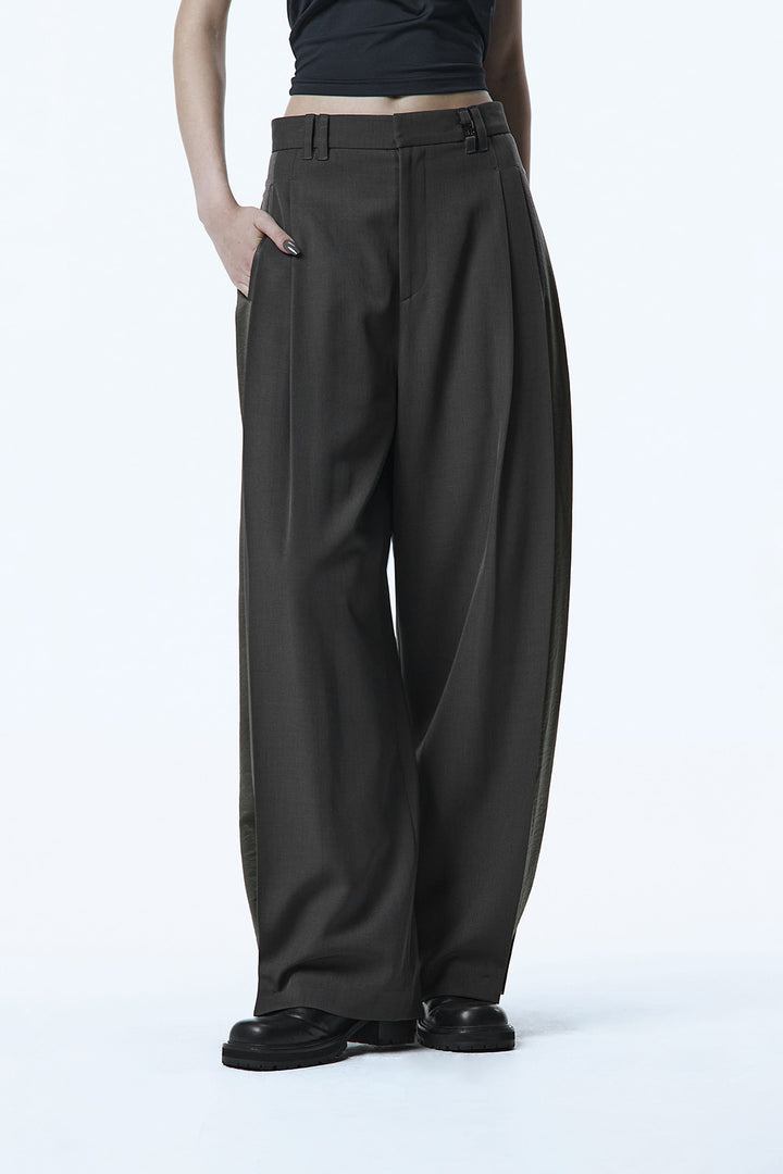 Treemingbird Side Panel Tuck Slacks Charcoal