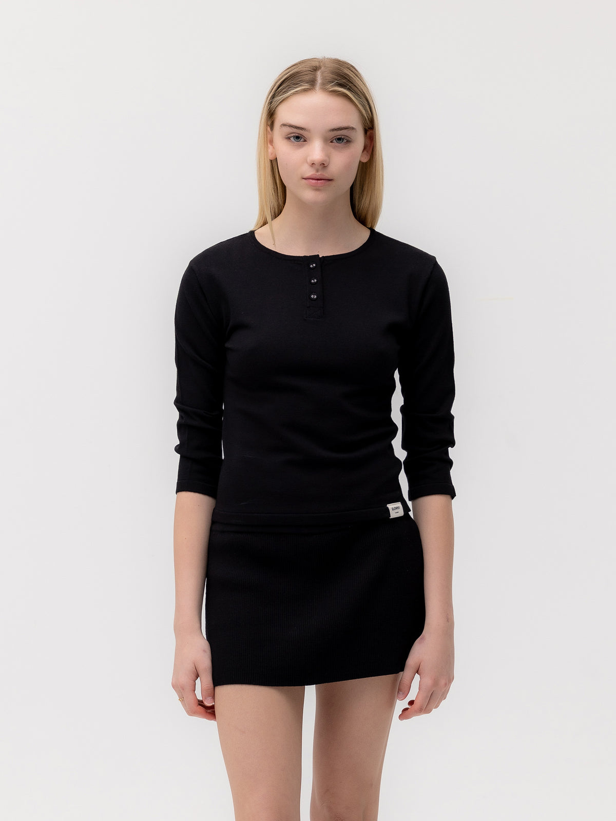 GLOWNY 3/4 Button Fly Knit Tee (Black)