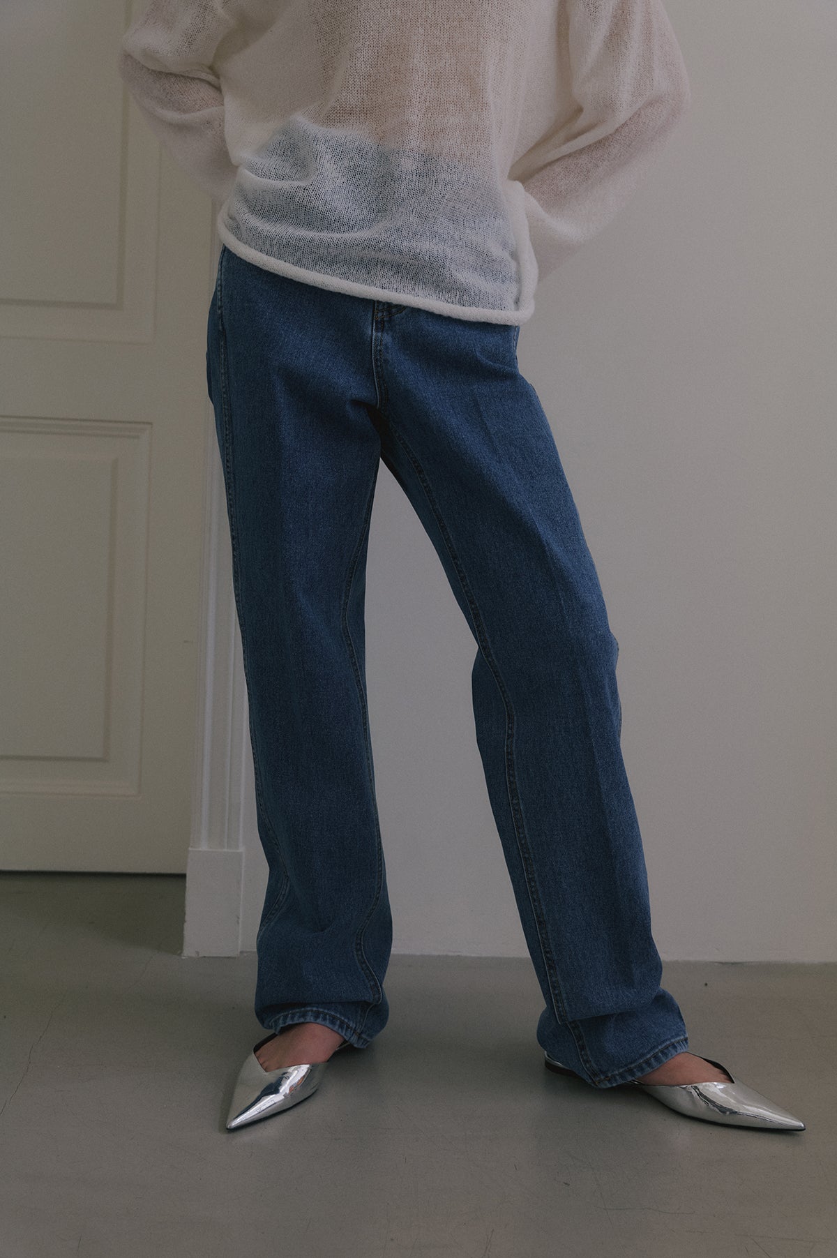 Overdueflair Crease Line Straight Denim Medium Blue