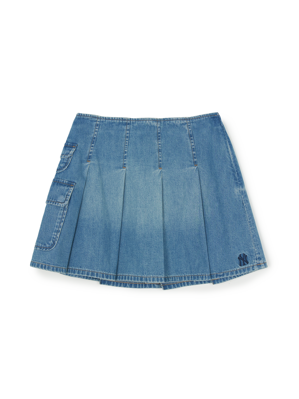 MLB Korea Women's Varsity Vintage Denim Cargo Pleated Skirt