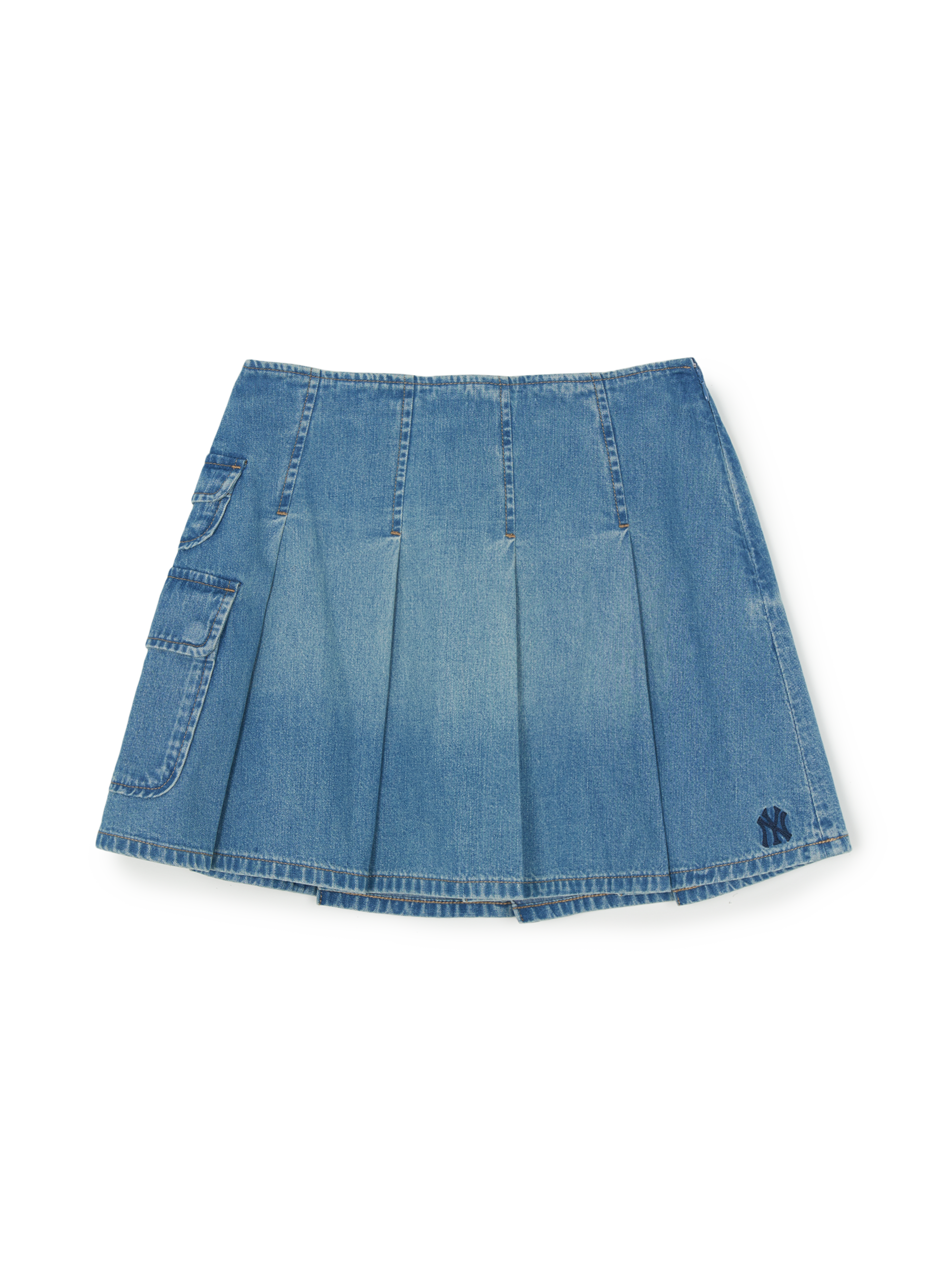 [mlb korea] Women's Varsity Vintage Denim Cargo Pleated Skirt