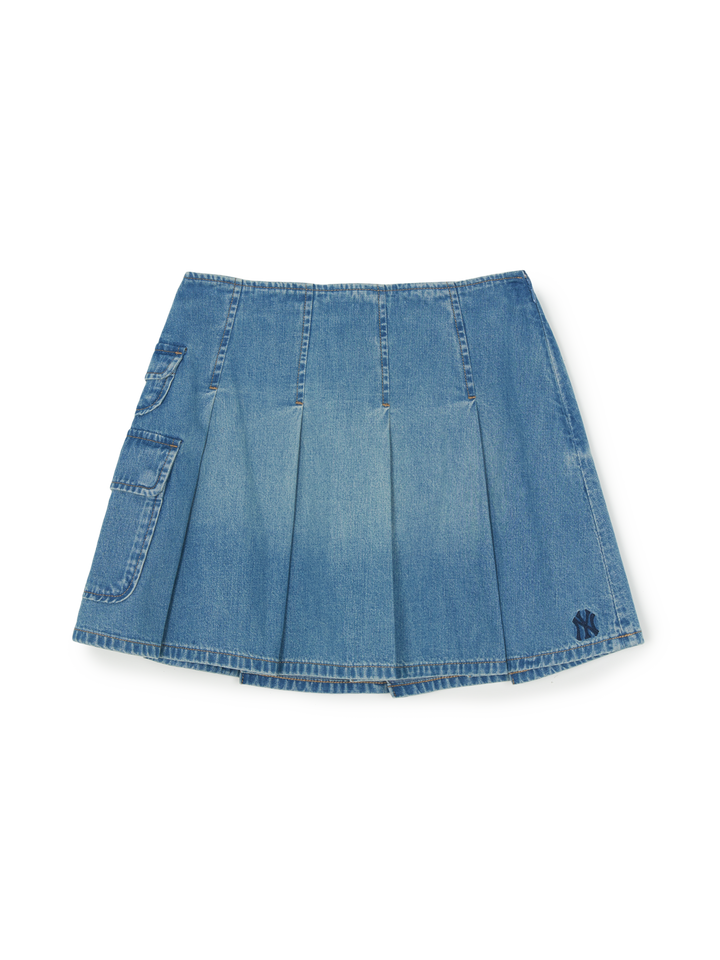 MLB Korea Women's Varsity Vintage Denim Cargo Pleated Skirt