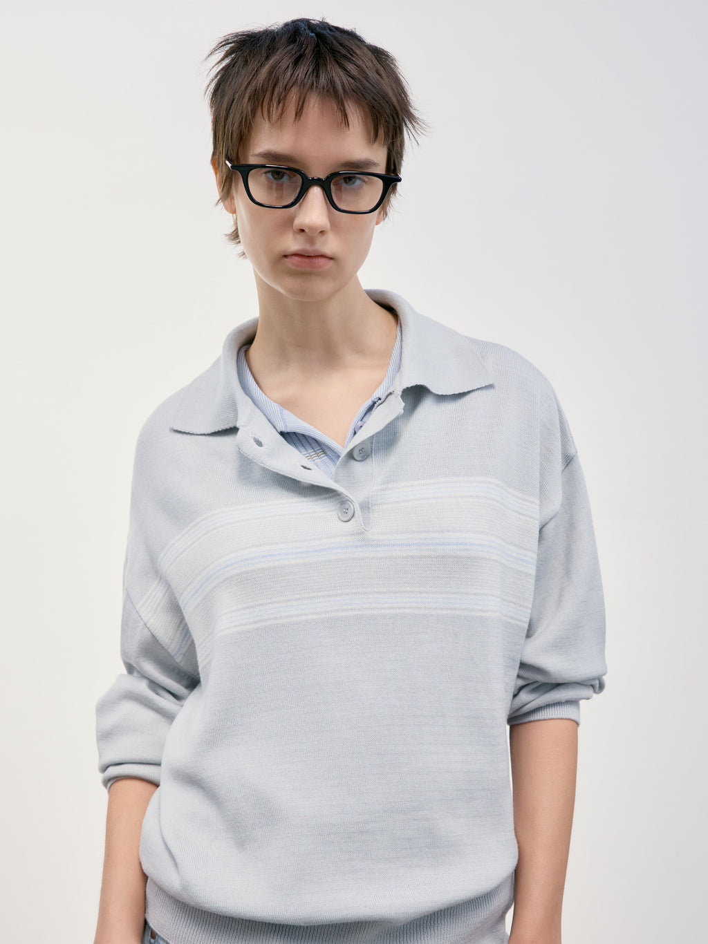 Low Classic Multi Stripe Pique Knit Top Light Grey