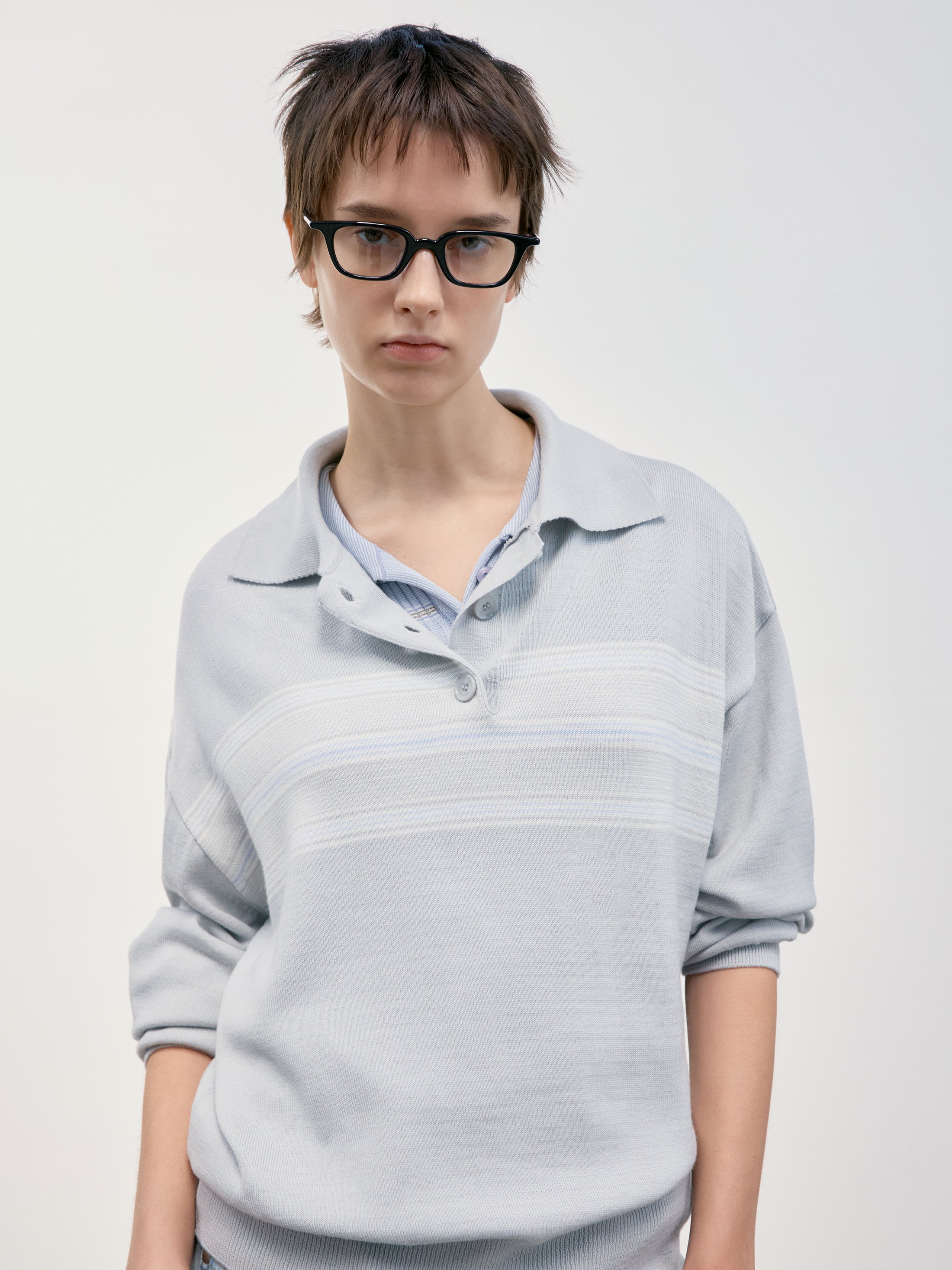 Low Classic Multi Stripe Pique Knit Top Light Grey
