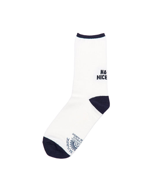 Have a Nice Trip Crew Socks_Off White & Navy