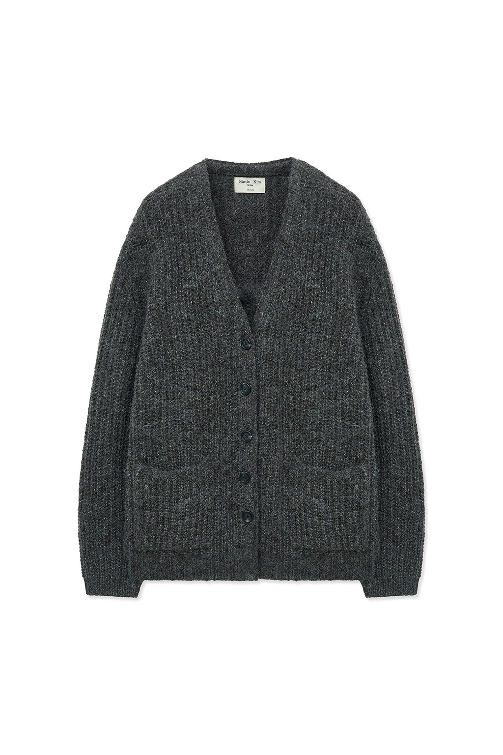 [matinkim] SIDE BUTTON POINT OVERFIT CARDIGAN IN CHARCOAL