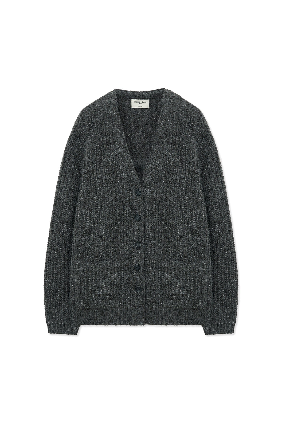 [matinkim] SIDE BUTTON POINT OVERFIT CARDIGAN IN CHARCOAL