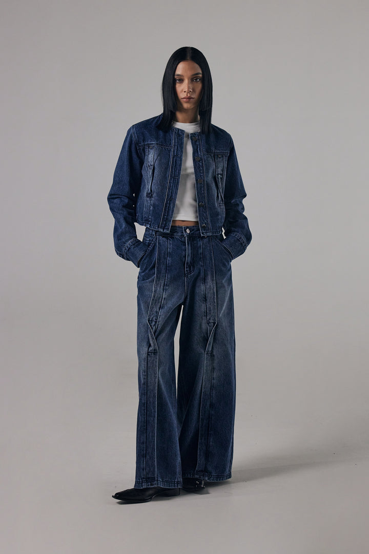 Treemingbird Twisted Wide Denim Set-up Pants Blue