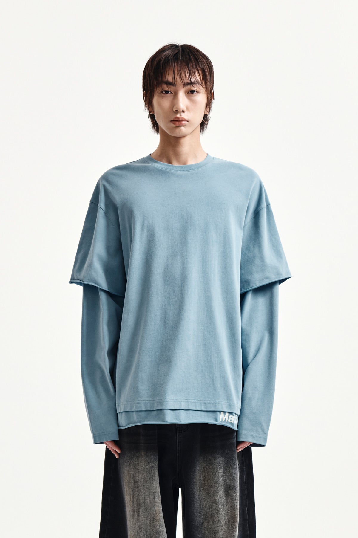 Matinkim Spray Effect Layered Top For Men IN Light Blue