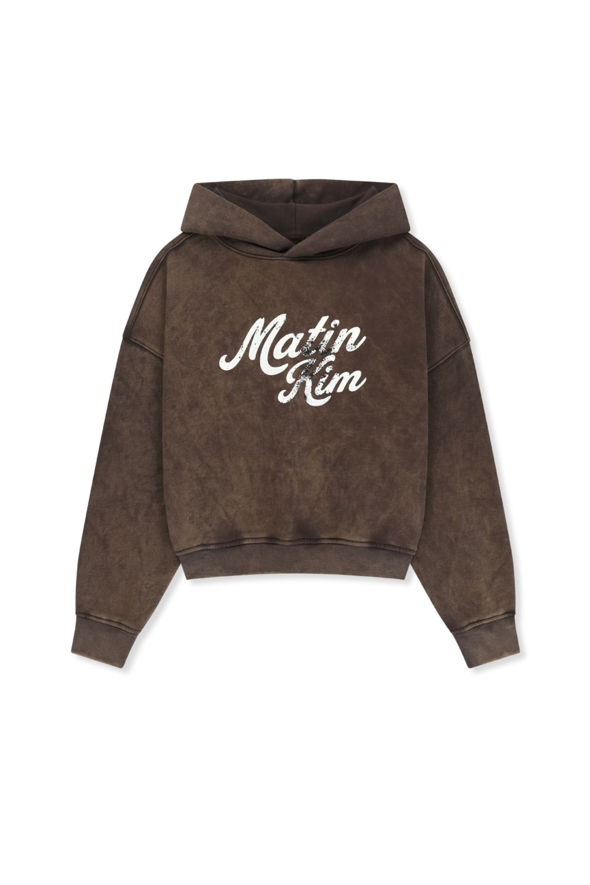 Matinkim Washed Calligraphy Logo Hoody Top IN Brown