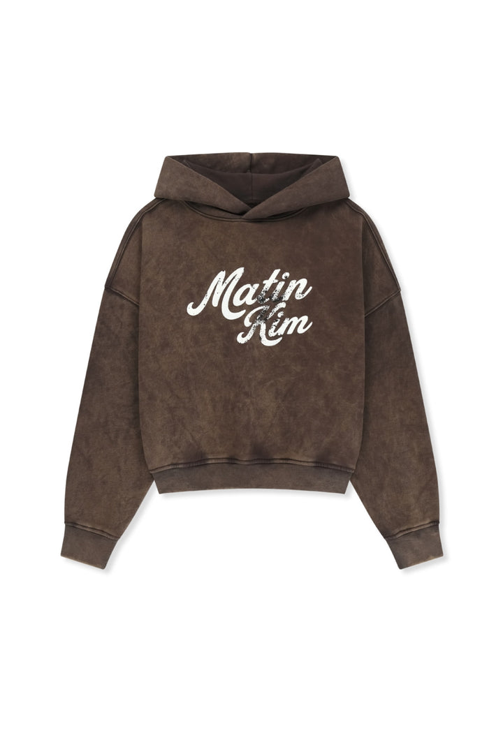 Matinkim Washed Calligraphy Logo Hoody Top IN Brown