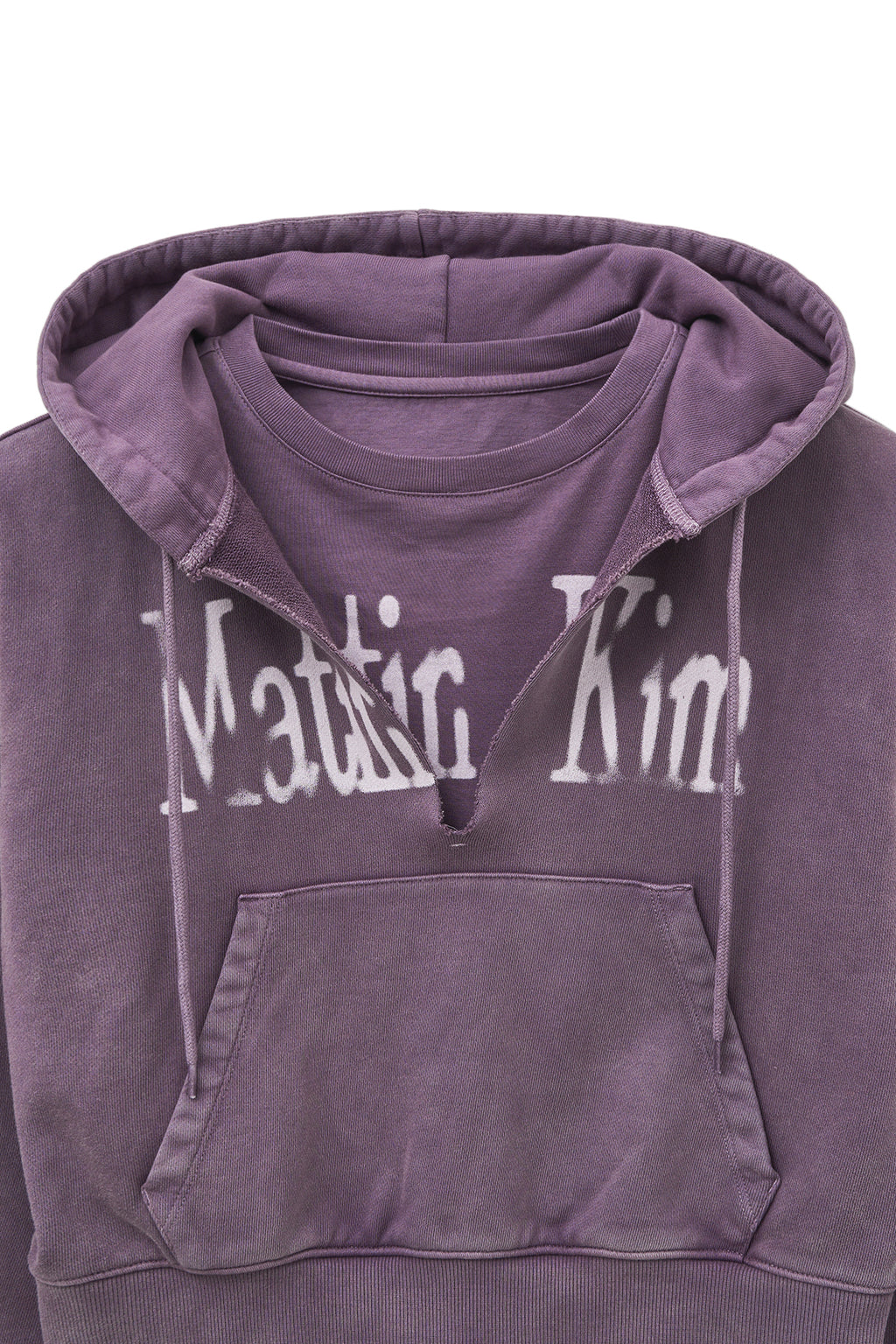 [matinkim] WASHED LAYERED CROP HOODY IN PURPLE