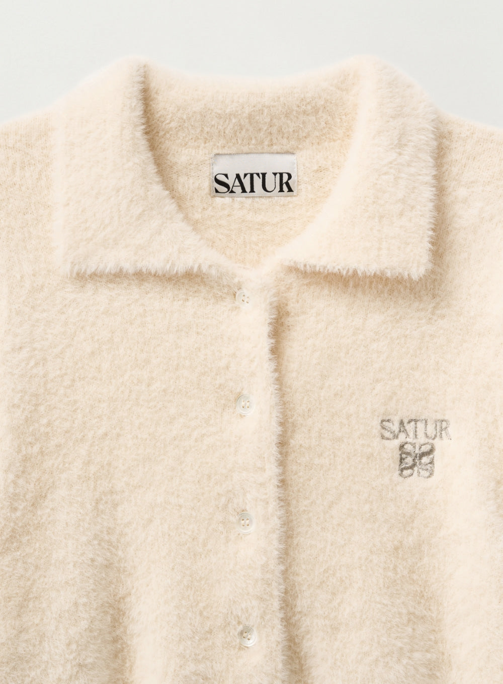 [satur] (W) Hairy Collar Knit Cardigan - Cream