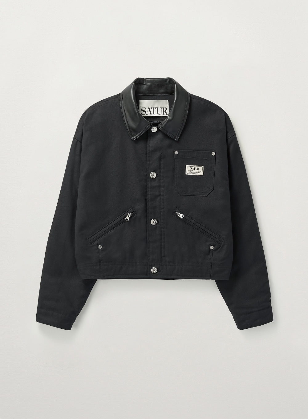 [satur] (W) Crop Cotton Work Jacket - Black