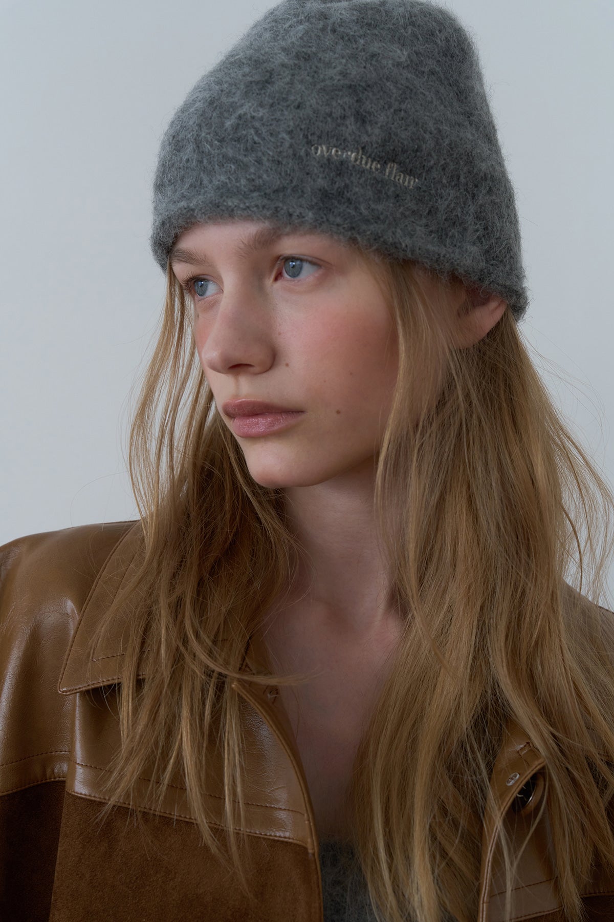 Overdueflair Hairy Textured Knit Beanie Grey