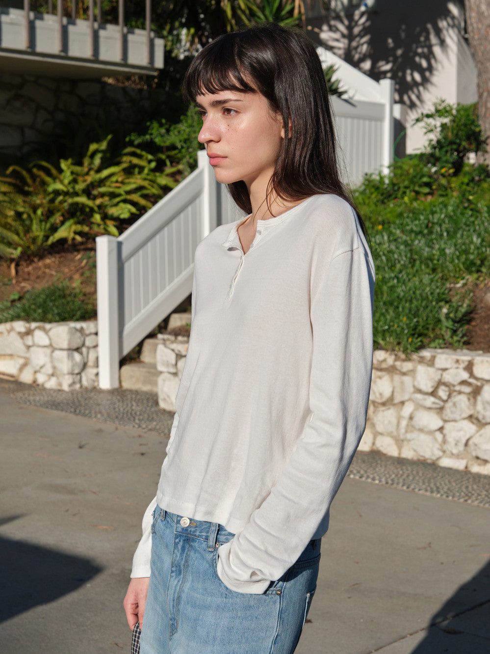 Low Classic Relaxed Henley Tee Ivory