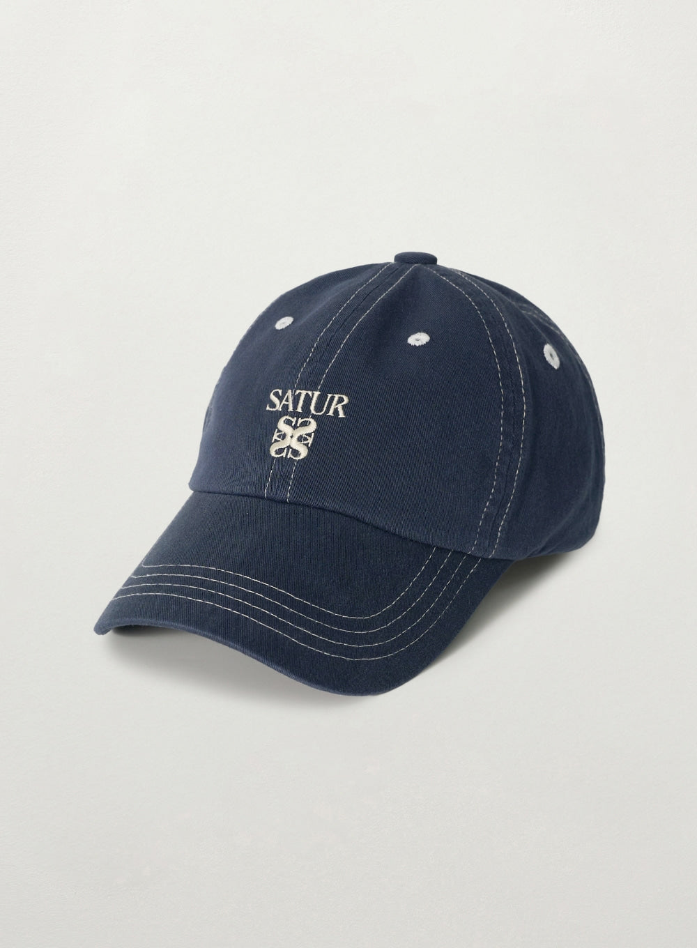Satur Contrast Color Stitch Dyed Ball Cap - Navy