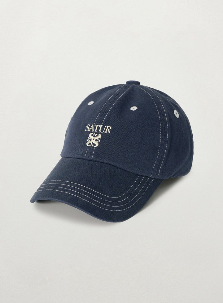 Satur Contrast Color Stitch Dyed Ball Cap - Navy