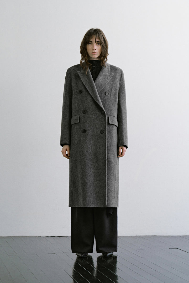 Treemingbird Peaked-Lapel Double-Breasted Handmade Coat Gray