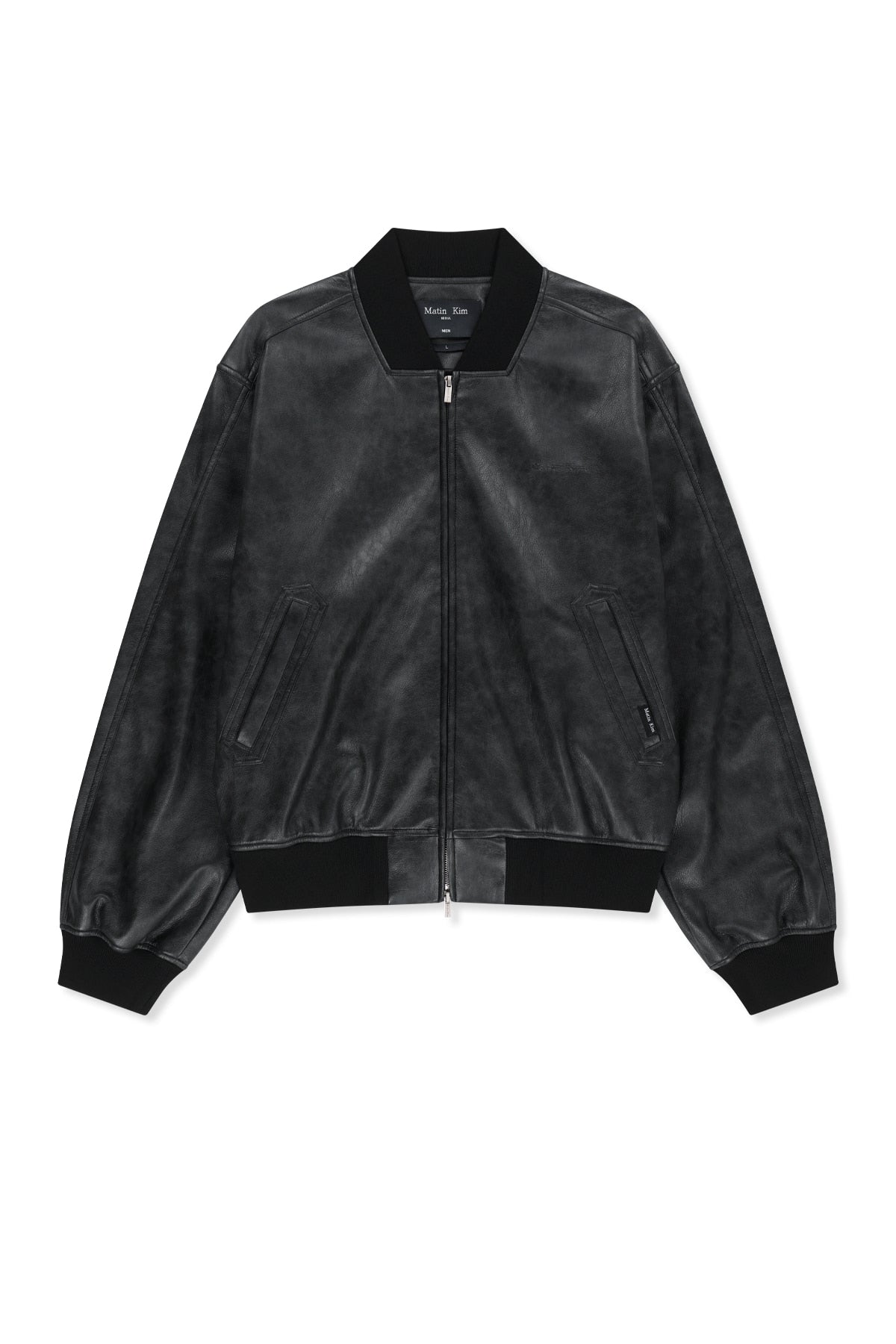 Matinkim Faux Leather Rib Collar Blouson For Men IN Black