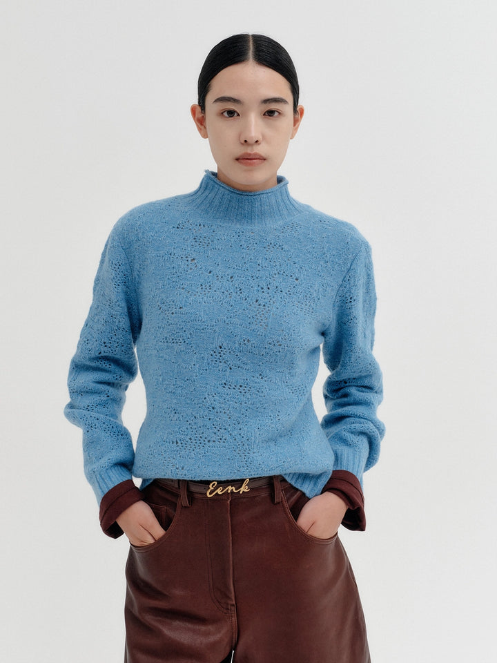 EENK Two-Way Button Neck Knitwear - Sky Blue