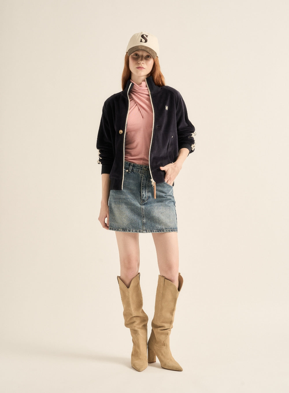 [satur] (W) Crossed Turtle Neck Long Sleeve - Pink