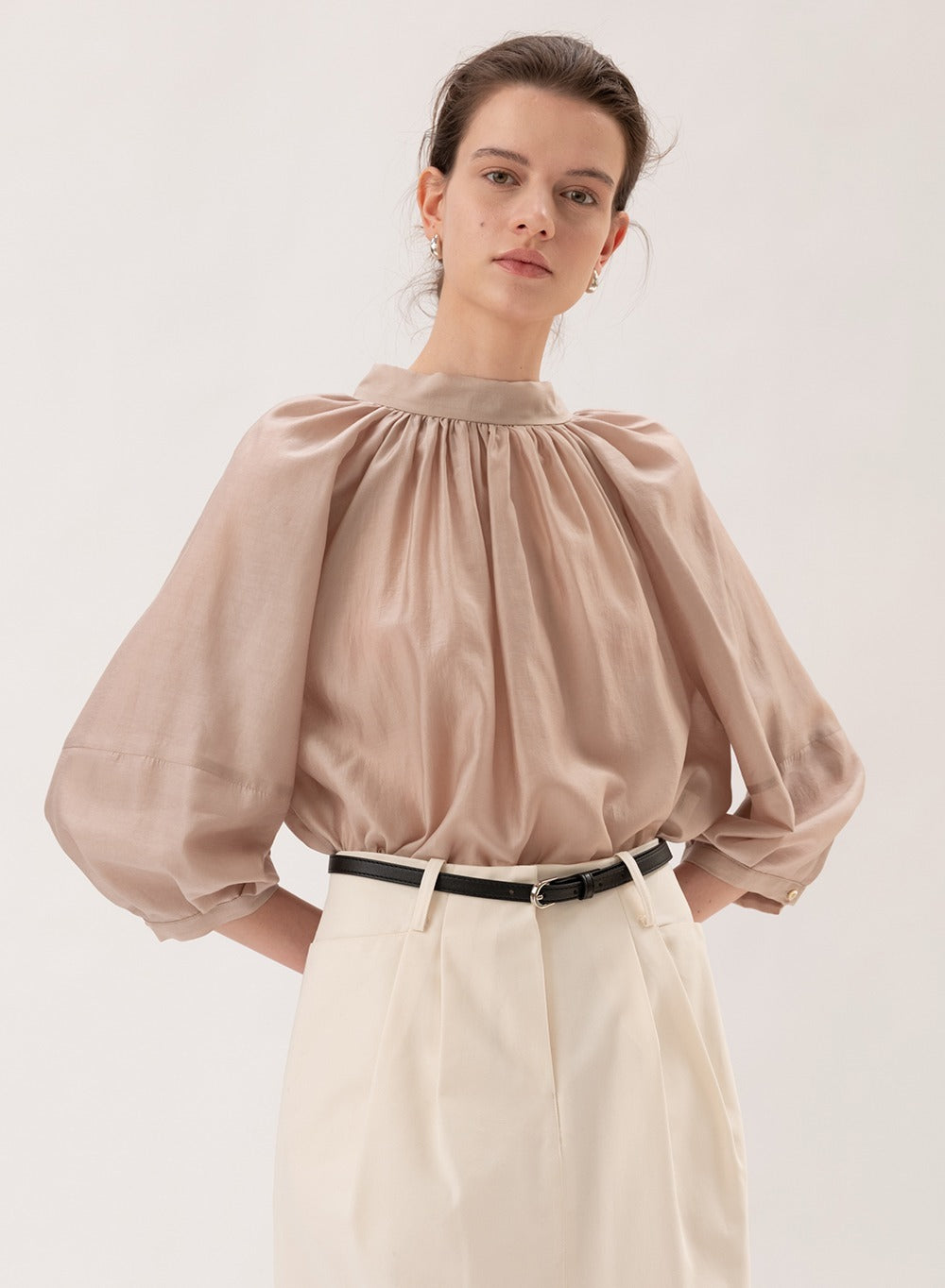 Kindersalmon Gathered Neck Blouse Toast