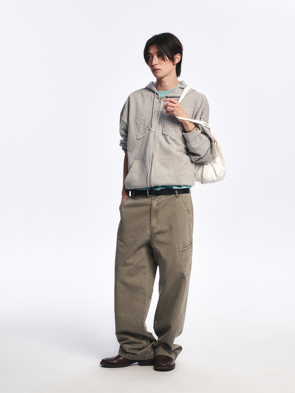 Low Classic Low Washed Zip-Up Hoodie Melange Grey